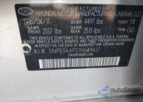 2018 Hyundai Sonata Sel z USA, uszkodzony, nr VIN 5NPE34AF5JH649627